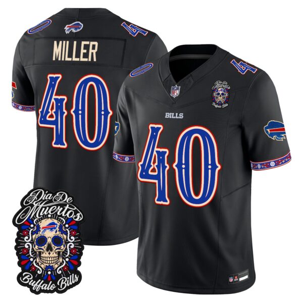 Buffalo Bills Von Miller Dia de los Muertos Vapor Limited Jersey - All Stitched - Black