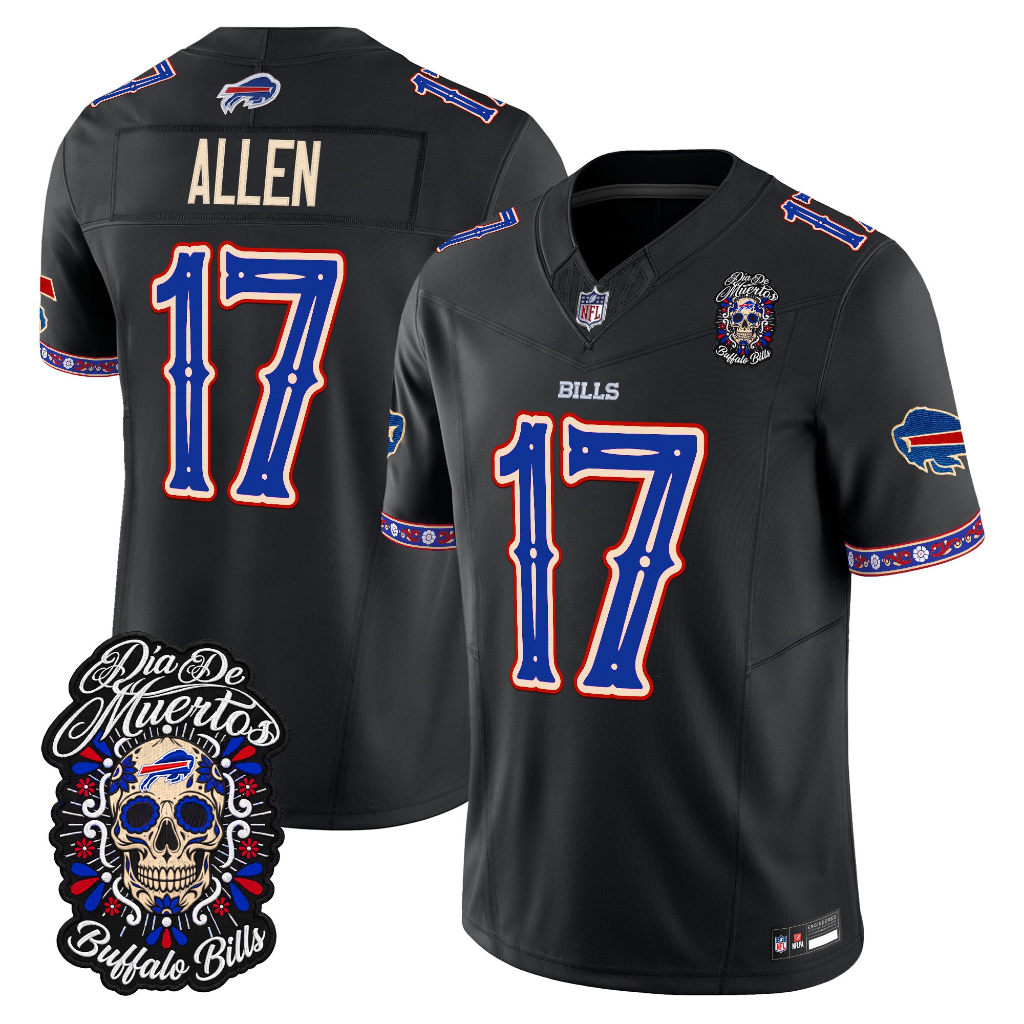 Buffalo Bills Josh Allen Dia de los Muertos Vapor Limited Jersey - All Stitched - Black