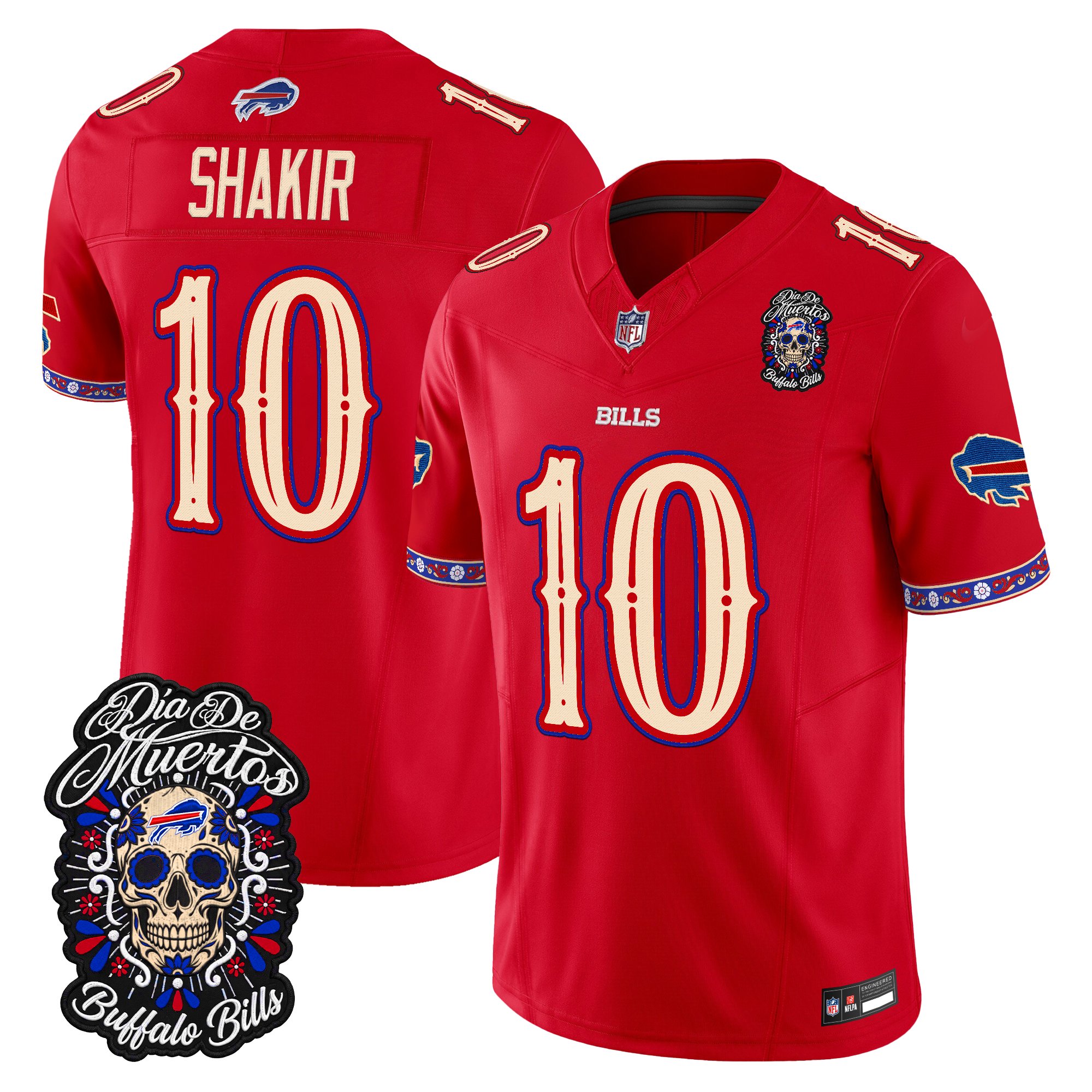Buffalo Bills Khalil Shakir Dia de los Muertos Vapor Limited Jersey - All Stitched - Red