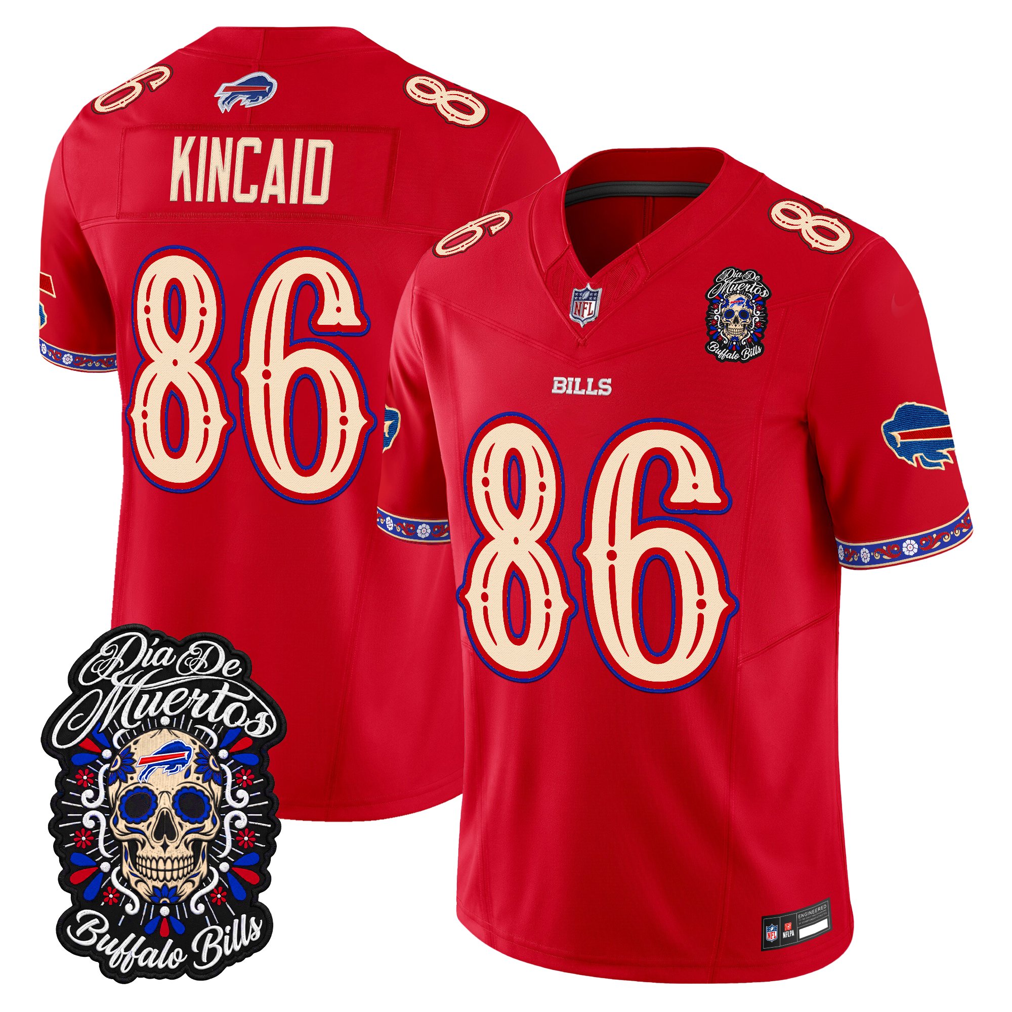 Buffalo Bills Dalton Kincaid Dia de los Muertos Vapor Limited Jersey - All Stitched - Red