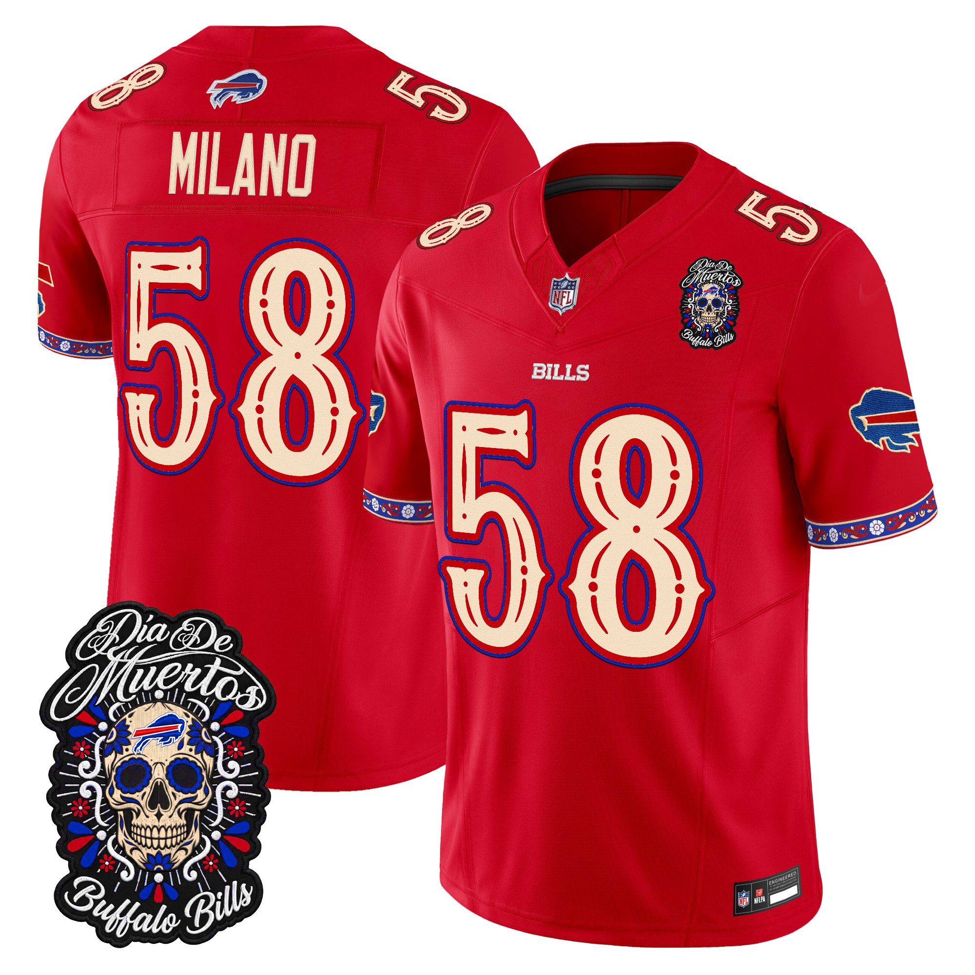 Buffalo Bills Matt Milano Dia de los Muertos Vapor Limited Jersey - All Stitched - Red