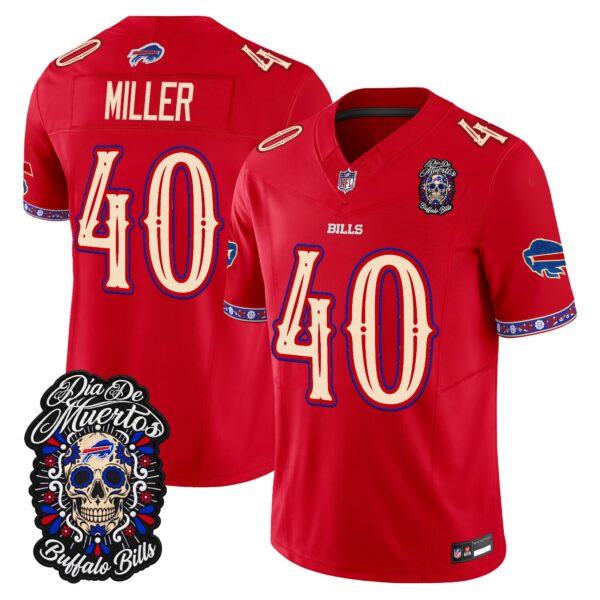 Buffalo Bills Von Miller Dia de los Muertos Vapor Limited Jersey - All Stitched - Red