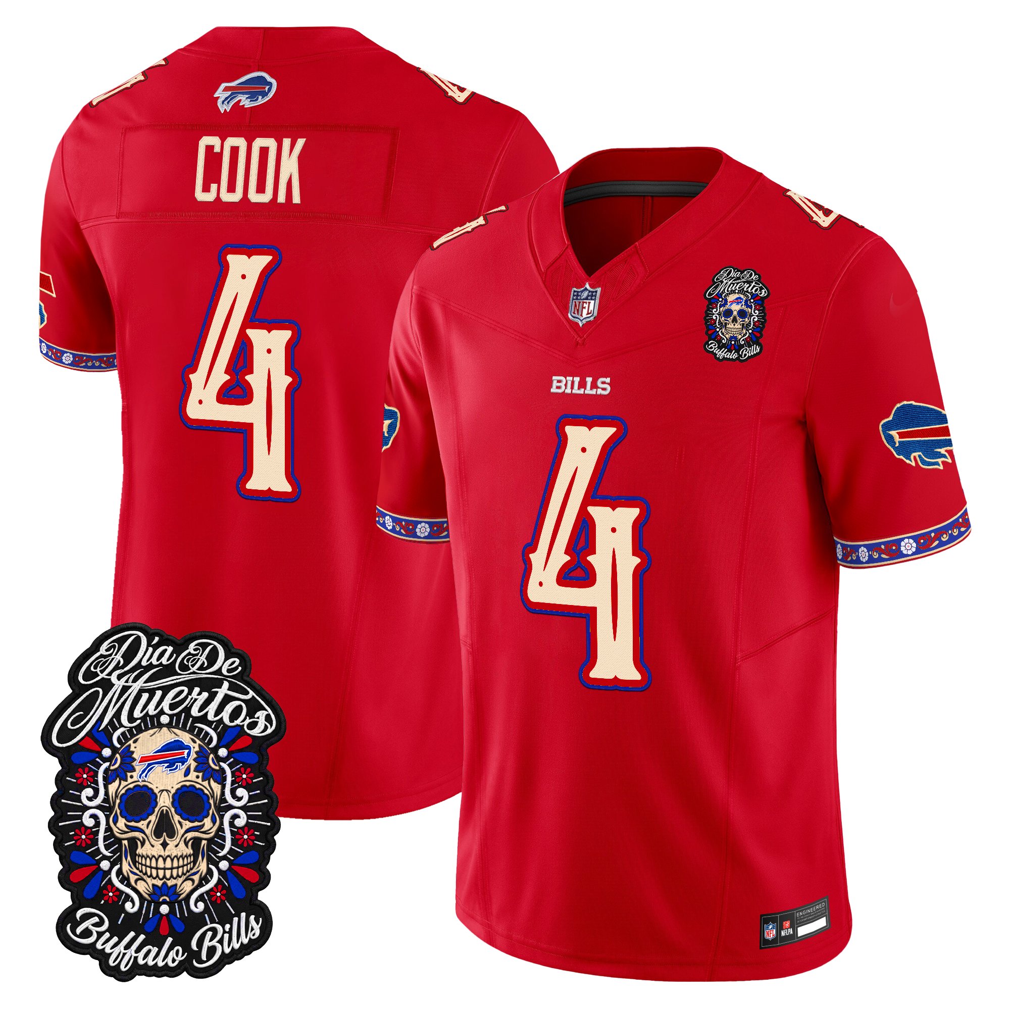 Buffalo Bills James Cook Dia de los Muertos Vapor Limited Jersey - All Stitched - Red
