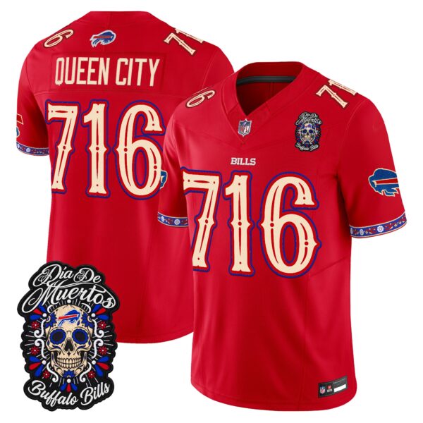 Buffalo Bills Queen City 716 Dia de los Muertos Vapor Limited Jersey - All Stitched - Red