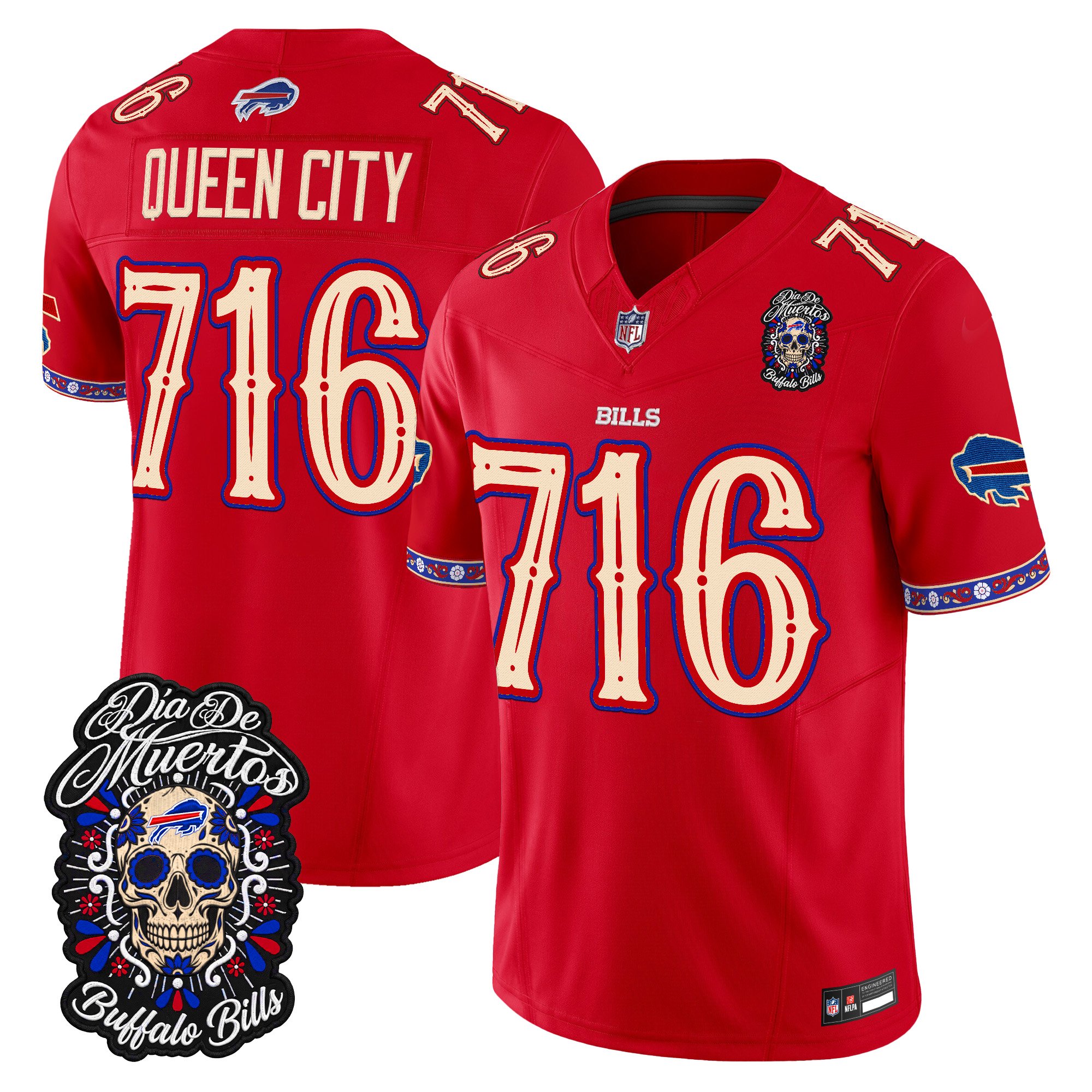 Buffalo Bills Queen City 716 Dia de los Muertos Vapor Limited Jersey - All Stitched - Red