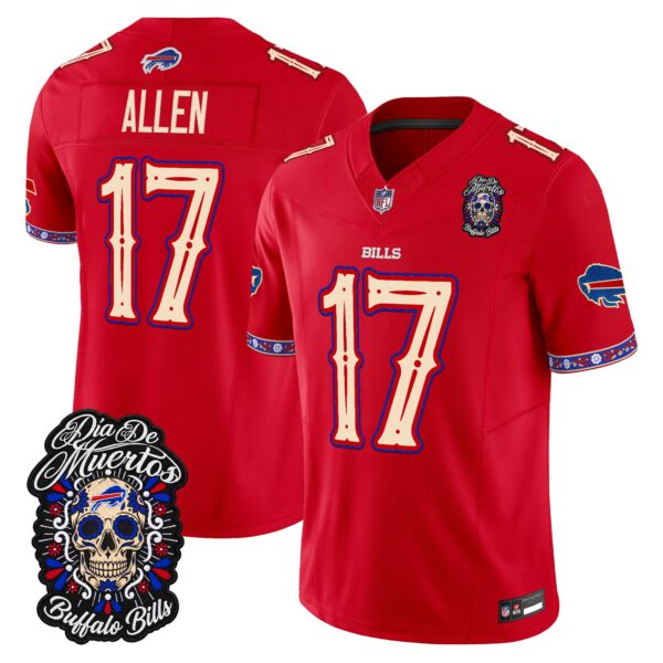 Buffalo Bills Josh Allen Dia de los Muertos Vapor Limited Jersey - All Stitched - Red