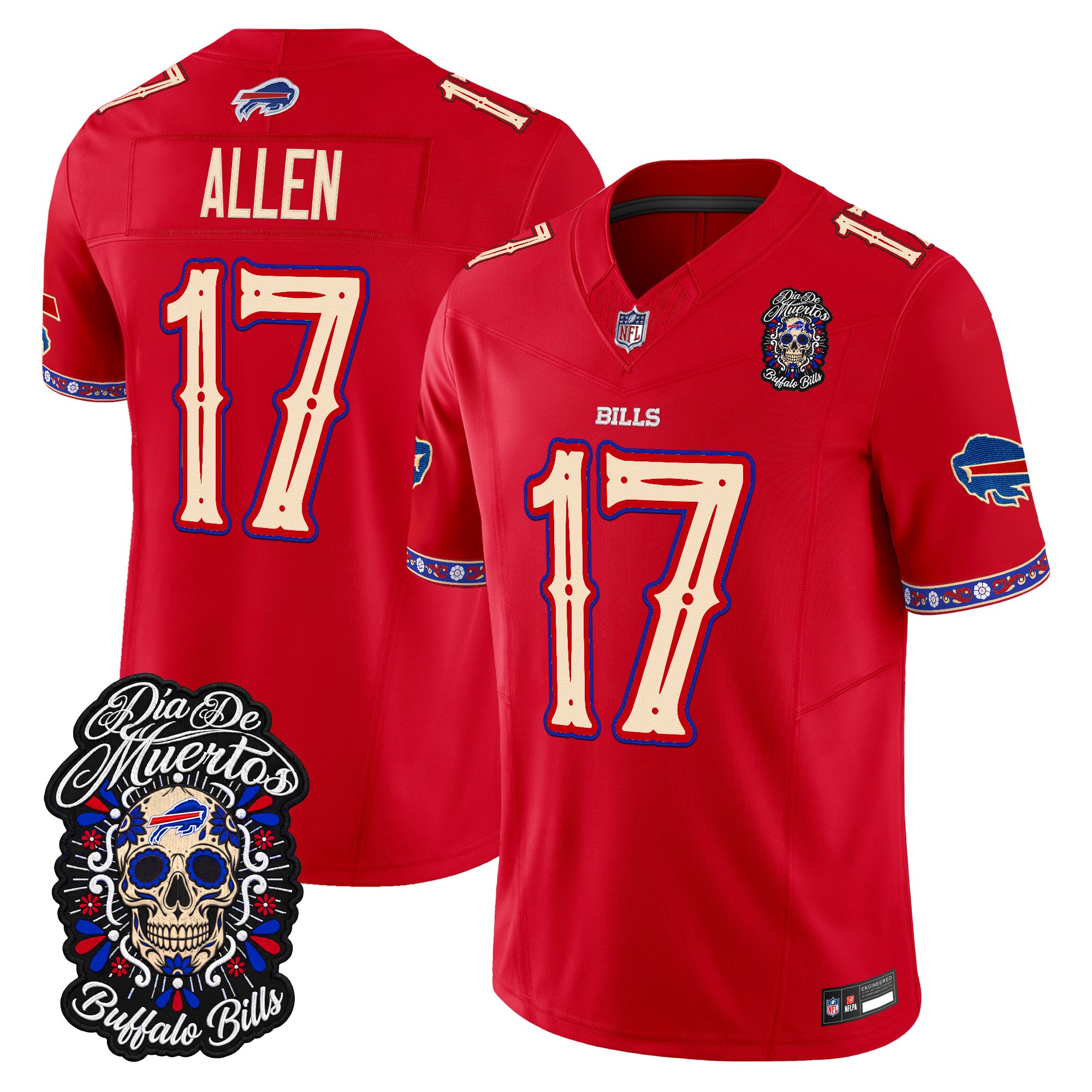Buffalo Bills Josh Allen Dia de los Muertos Vapor Limited Jersey - All Stitched - Red