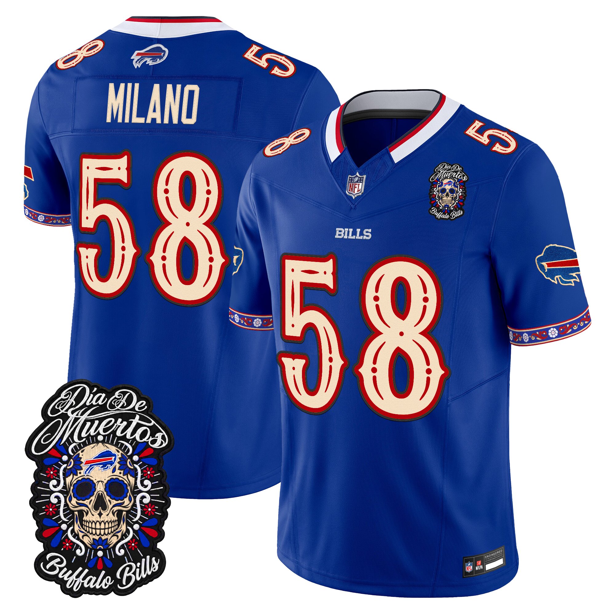 Buffalo Bills Matt Milano Dia de los Muertos Vapor Limited Jersey - All Stitched - Royal