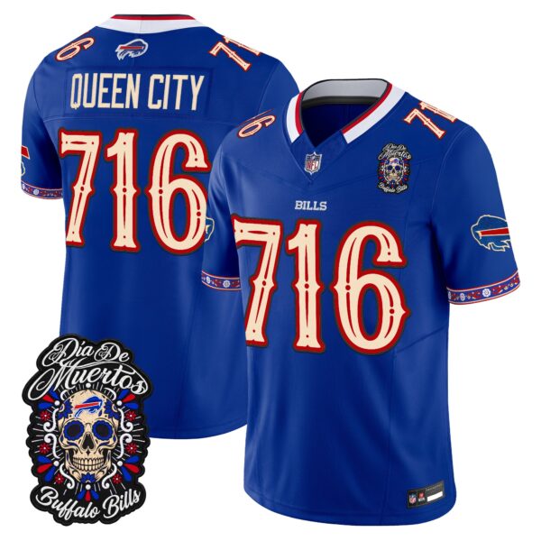 Buffalo Bills Queen City 716 Dia de los Muertos Vapor Limited Jersey - All Stitched - Royal