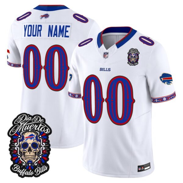 Buffalo Bills Dia de los Muertos Vapor Limited Custom Jersey - All Stitched - White