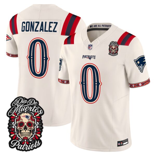 New England Patriots Christian Gonzalez Dia de los Muertos Vapor Limited Jersey - All Stitched - Bone