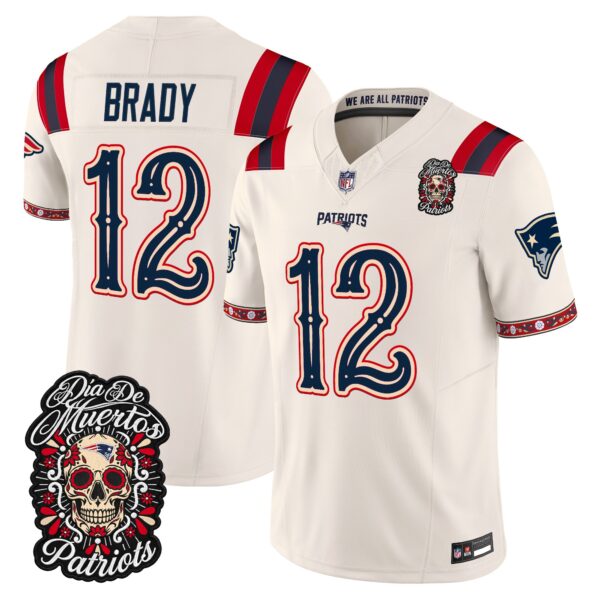 New England Patriots Tom Brady Dia de los Muertos Vapor Limited Jersey - All Stitched - Bone