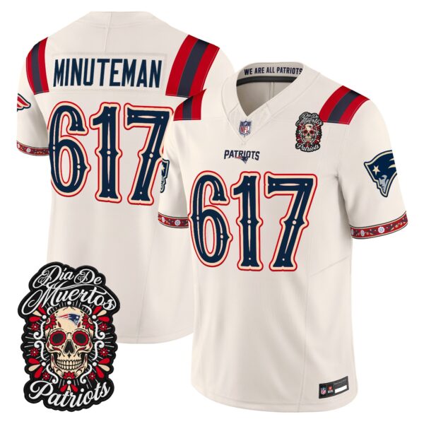 New England Patriots Minuteman 617 Dia de los Muertos Vapor Limited Jersey - All Stitched - Bone