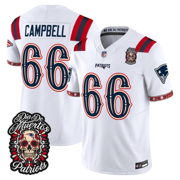 New England Patriots Will Campbell Dia de los Muertos Vapor Limited Jersey - All Stitched - White