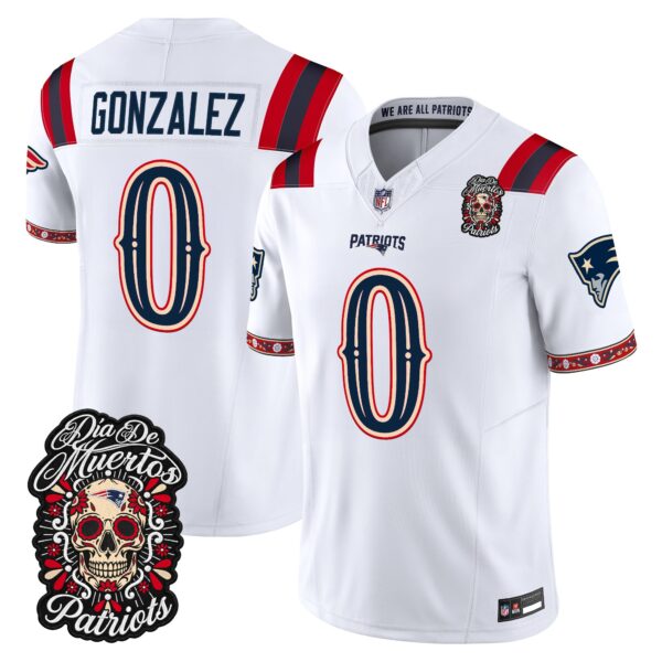 New England Patriots Christian Gonzalez Dia de los Muertos Vapor Limited Jersey - All Stitched - White