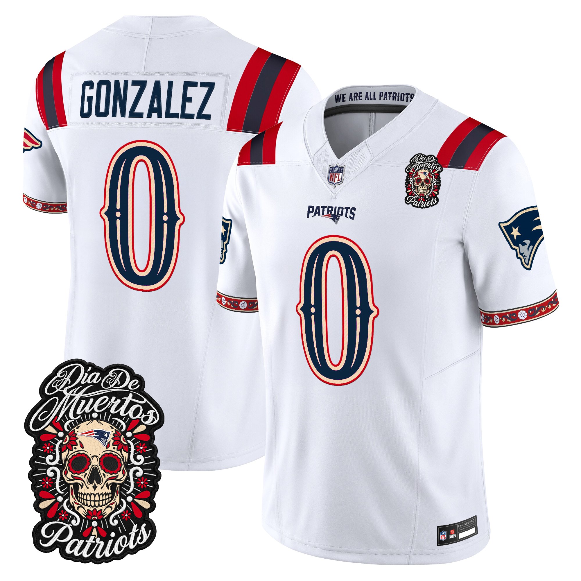 New England Patriots Christian Gonzalez Dia de los Muertos Vapor Limited Jersey - All Stitched - White