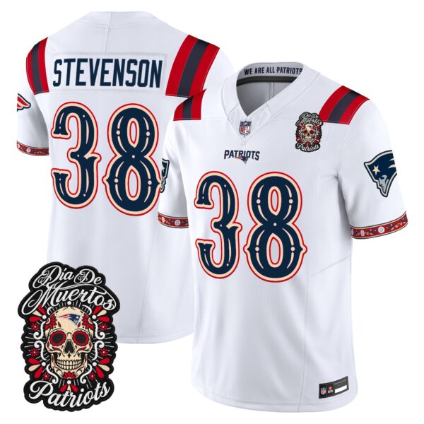 New England Patriots Rhamondre Stevenson Dia de los Muertos Vapor Limited Jersey - All Stitched - White