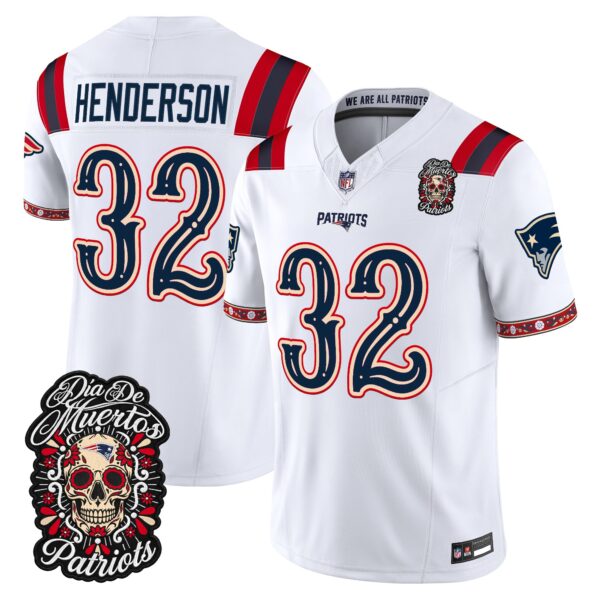 New England Patriots TreVeyon Henderson Dia de los Muertos Vapor Limited Jersey - All Stitched - White