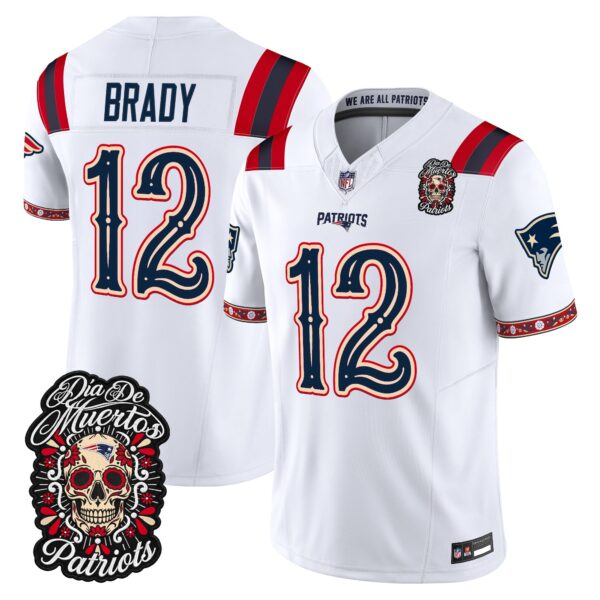 New England Patriots Tom Brady Dia de los Muertos Vapor Limited Jersey - All Stitched - White