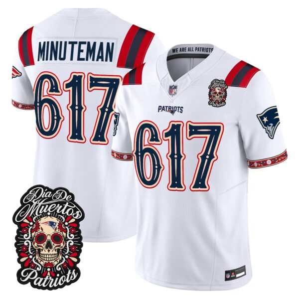 New England Patriots Minuteman 617 Dia de los Muertos Vapor Limited Jersey - All Stitched - White