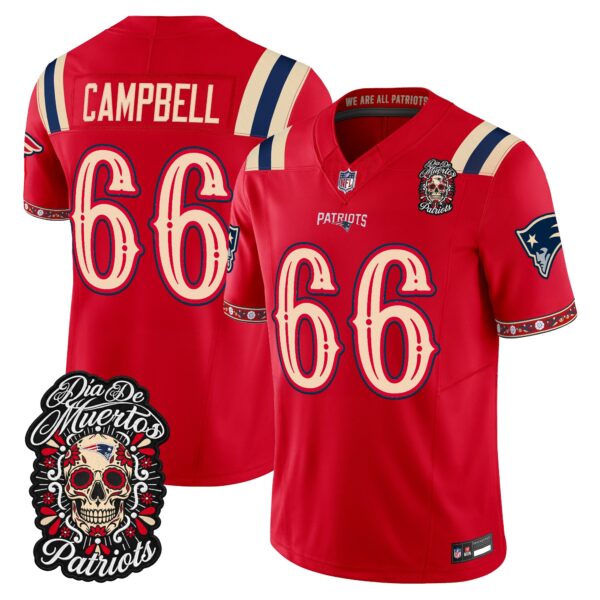 New England Patriots Will Campbell Dia de los Muertos Vapor Limited Jersey - All Stitched - Red