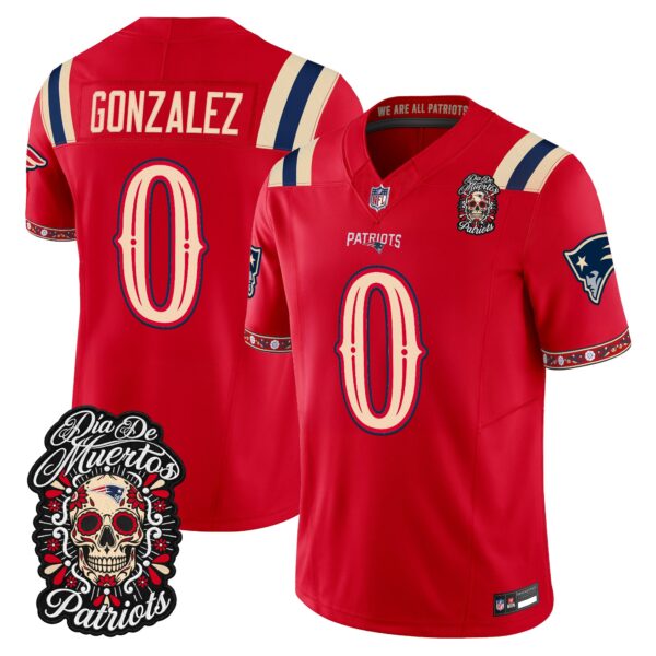 New England Patriots Christian Gonzalez Dia de los Muertos Vapor Limited Jersey - All Stitched - Red