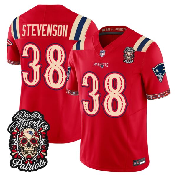 New England Patriots Rhamondre Stevenson Dia de los Muertos Vapor Limited Jersey - All Stitched - Red