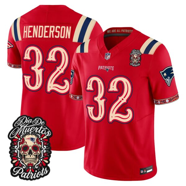 New England Patriots TreVeyon Henderson Dia de los Muertos Vapor Limited Jersey - All Stitched - Red
