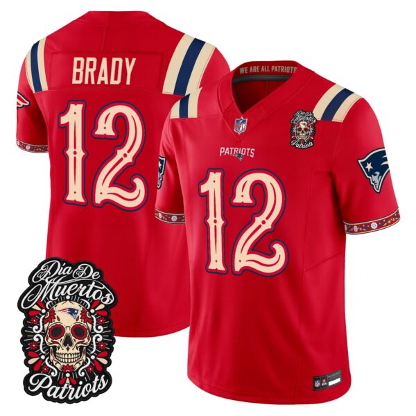 New England Patriots Tom Brady Dia de los Muertos Vapor Limited Jersey - All Stitched - Red