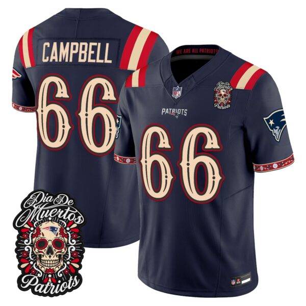 New England Patriots Will Campbell Dia de los Muertos Vapor Limited Jersey - All Stitched - Navy