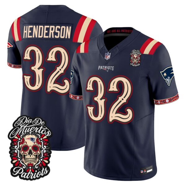 New England Patriots TreVeyon Henderson Dia de los Muertos Vapor Limited Jersey - All Stitched - Navy