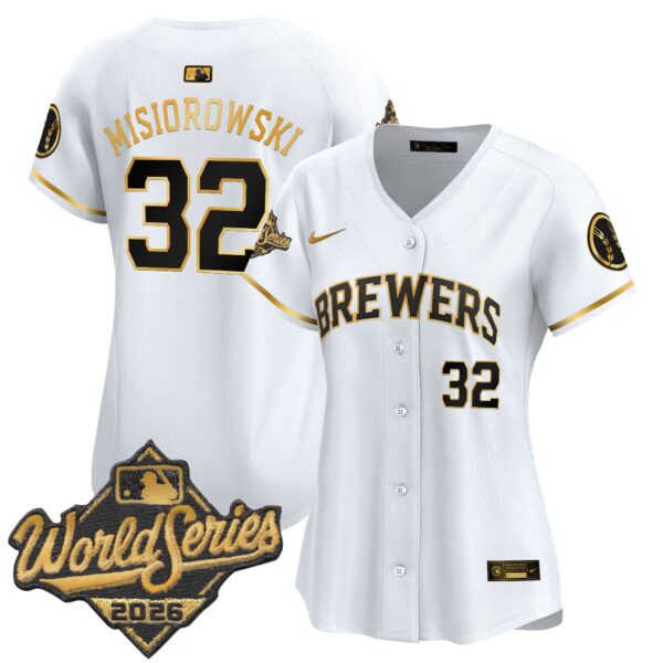 Women's Milwaukee Brewers Jacob Misiorowski 2026 World Series Vapor Premier Limited Jersey - All Stitched - White Gold