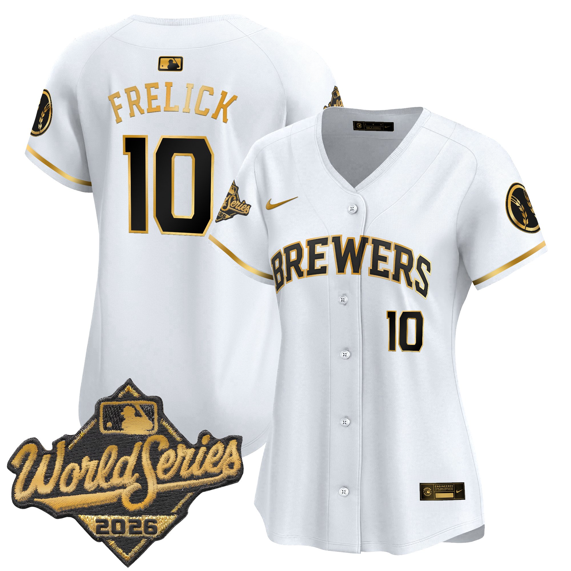 Women's Milwaukee Brewers Sal Frelick 2026 World Series Vapor Premier Limited Jersey - All Stitched - White Gold
