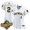 Women's Milwaukee Brewers Brice Turang 2026 World Series Vapor Premier Limited Jersey - All Stitched - White Gold