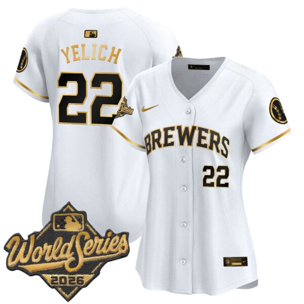 Women's Milwaukee Brewers Christian Yelich 2026 World Series Vapor Premier Limited Jersey - All Stitched - White Gold