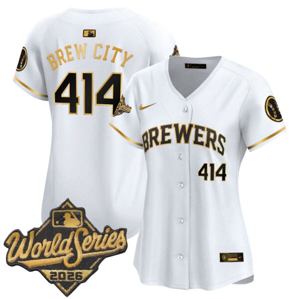 Women's Milwaukee Brewers Brew City 414 2026 World Series Vapor Premier Limited Jersey - All Stitched - White Gold