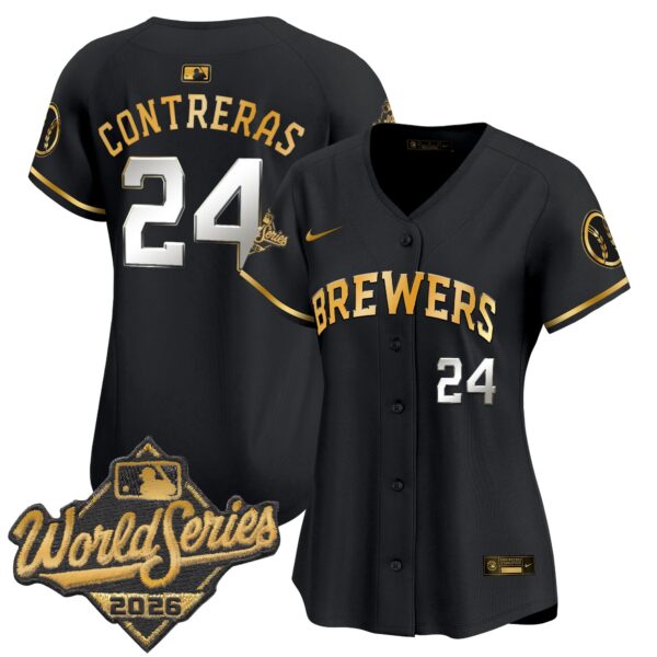 Women's Milwaukee Brewers William Contreras 2026 World Series Vapor Premier Limited Jersey - All Stitched - Black Gold