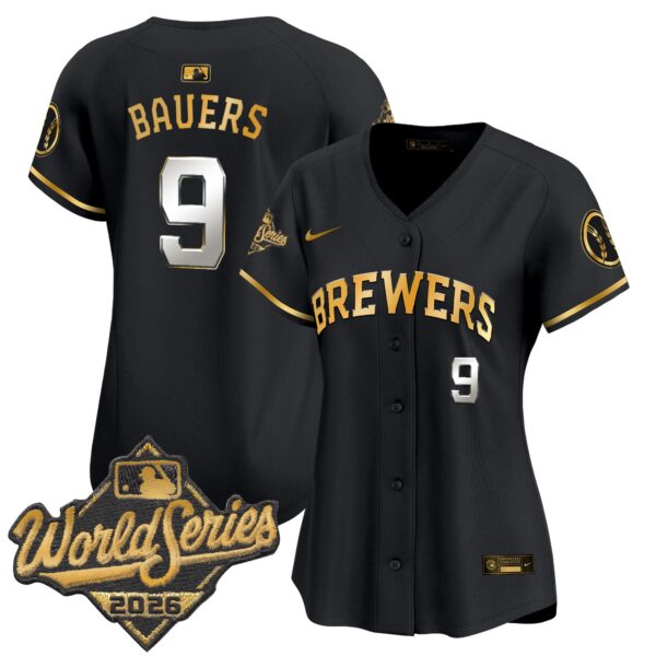 Women's Milwaukee Brewers Jake Bauers 2026 World Series Vapor Premier Limited Jersey - All Stitched - Black Gold