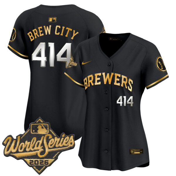 Women's Milwaukee Brewers Brew City 414 2026 World Series Vapor Premier Limited Jersey - All Stitched - Black Gold