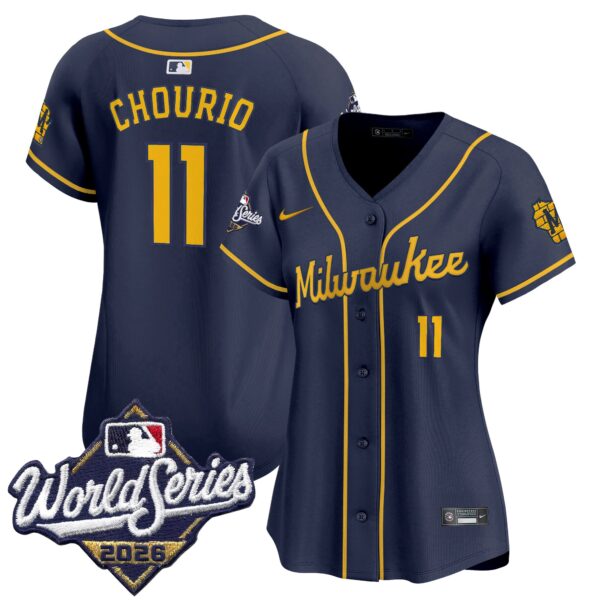 Women's Milwaukee Brewers Jackson Chourio 2026 World Series Vapor Premier Limited Jersey - All Stitched - Navy