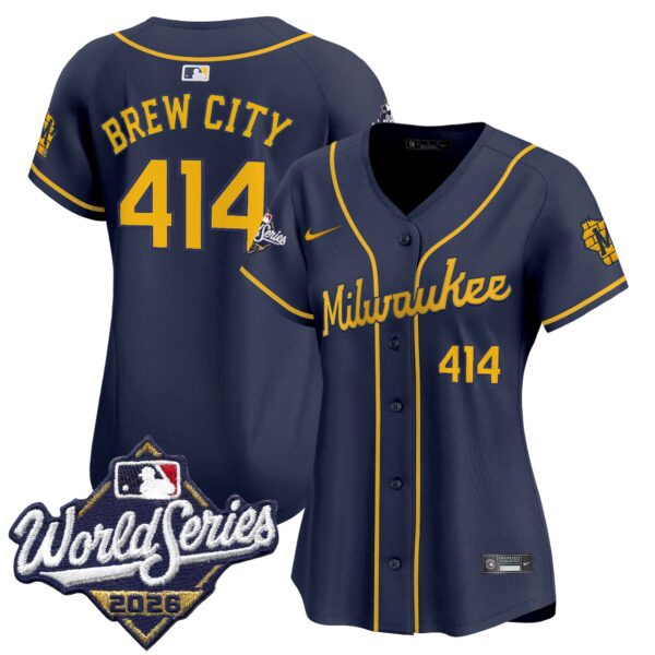 Women's Milwaukee Brewers Brew City 414 2026 World Series Vapor Premier Limited Jersey - All Stitched - Navy