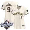 Women's Milwaukee Brewers Jake Bauers 2026 World Series Vapor Premier Limited Jersey - All Stitched - Cream