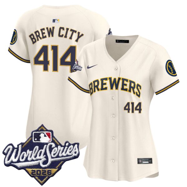 Women's Milwaukee Brewers Brew City 414 2026 World Series Vapor Premier Limited Jersey - All Stitched - Cream