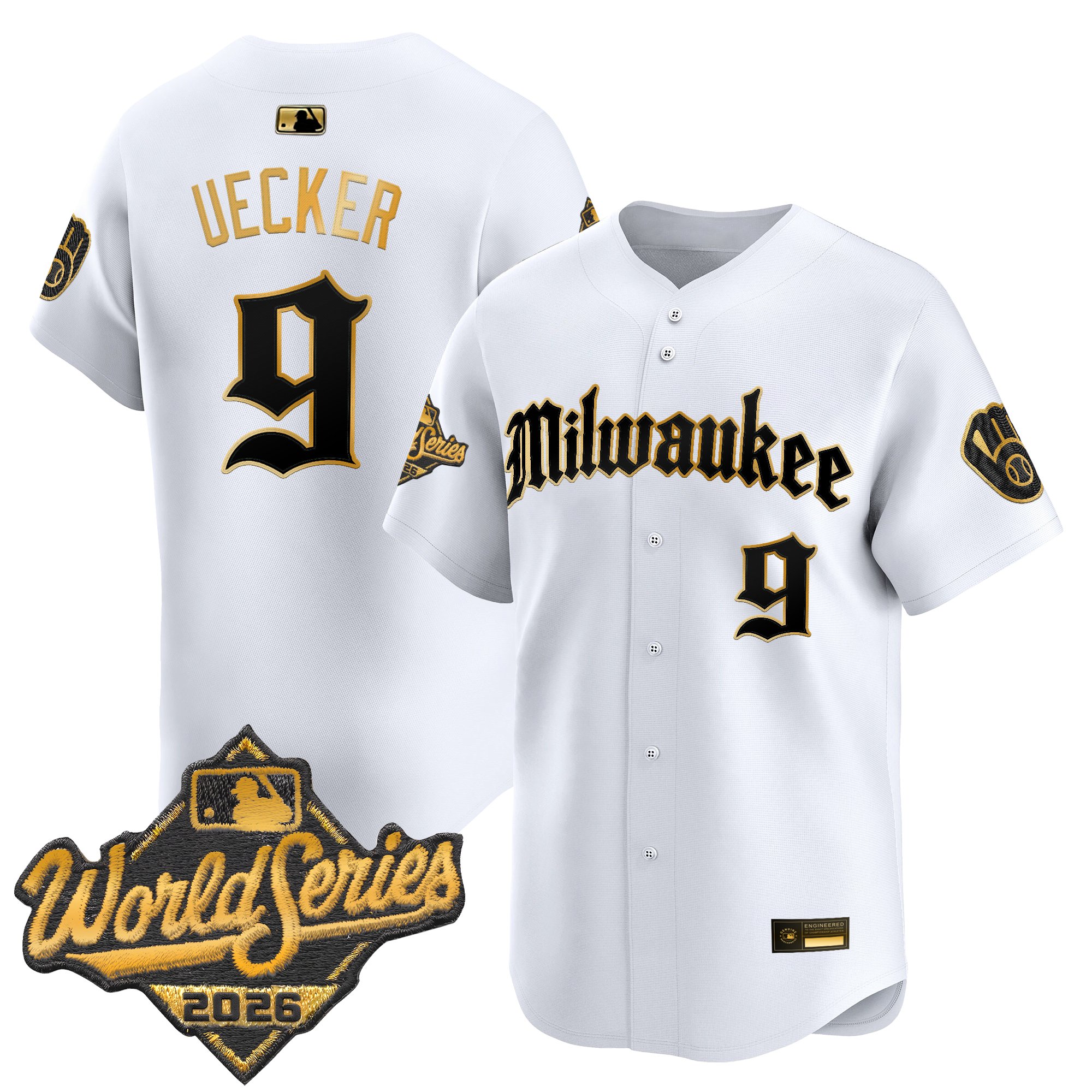 Milwaukee Brewers Bob Uecker 2026 World Series Gothic Edition Vapor Limited Jersey - All Stitched - White Gold