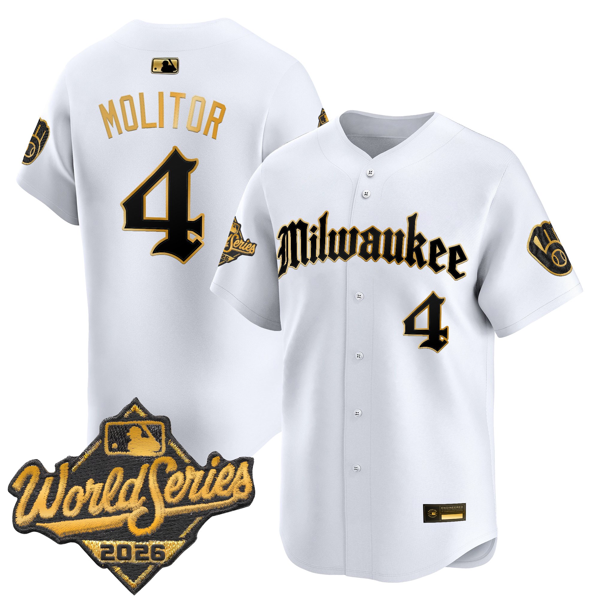 Milwaukee Brewers Paul Molitor 2026 World Series Gothic Edition Vapor Limited Jersey - All Stitched - White Gold