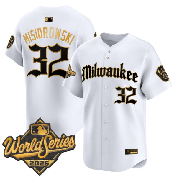 Milwaukee Brewers Jacob Misiorowski 2026 World Series Gothic Edition Vapor Limited Jersey - All Stitched - White Gold