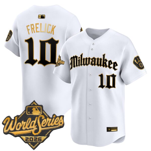 Milwaukee Brewers Sal Frelick 2026 World Series Gothic Edition Vapor Limited Jersey - All Stitched - White Gold