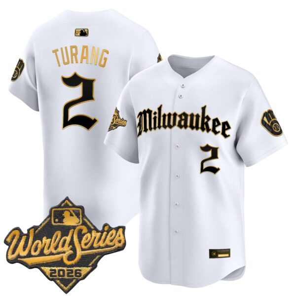 Milwaukee Brewers Brice Turang 2026 World Series Gothic Edition Vapor Limited Jersey - All Stitched - White Gold