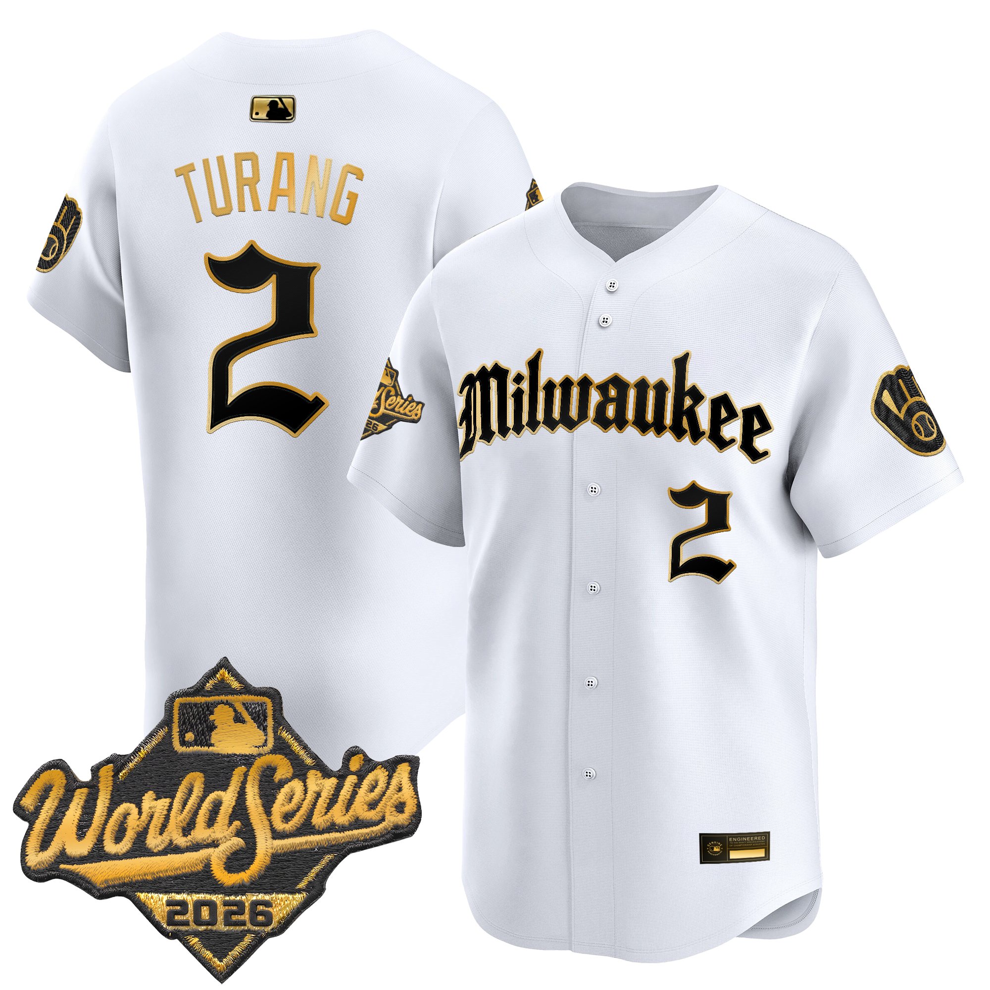 Milwaukee Brewers Brice Turang 2026 World Series Gothic Edition Vapor Limited Jersey - All Stitched - White Gold
