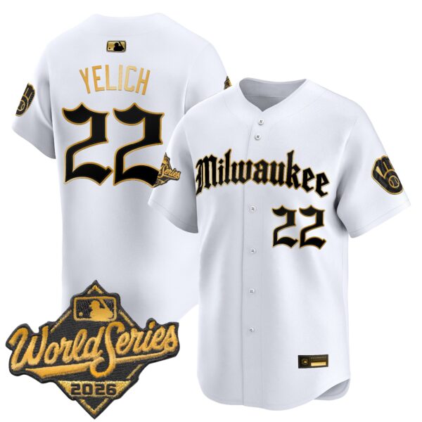 Milwaukee Brewers Christian Yelich 2026 World Series Gothic Edition Vapor Limited Jersey - All Stitched - White Gold